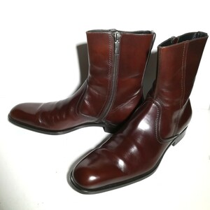 3868 着用1・2回程度 美品 ★サルヴァトーレフェラガモ Salvatore Ferragamo★ サイドジップブーツ 9 1/2D 茶 高級革靴 紳士靴 本革