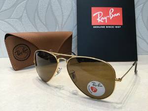 【新品】RayBan レイバン AVIATOR 偏光 RB3025 001/57 ゴールド ブラウン サングラス☆未使用