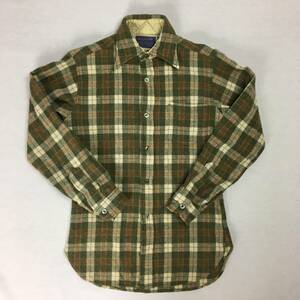 【70s】PENDLETON ペンドルトン 米国製 ウールシャツ Sサイズ グリーン/ベージュ/ブラウン チェック柄 70年代 長袖