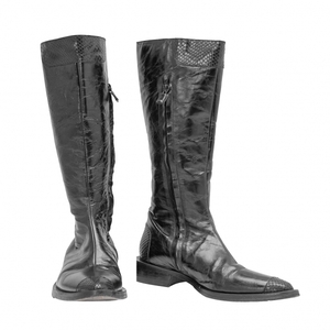  Costume National CoSTUMENATIONAL black ko type pushed . switch leather long boots black 36.5 [ lady's ]