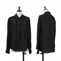 ブラックコムデギャルソンBLACK COMME des GARCONS キュプラフリル装飾ラウンドカラーシャツ 黒M 【レディース】_画像1