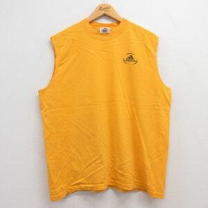 XL/古着 アディダス adidas ビンテージ ノースリーブ Tシャツ メンズ 90s ワンポイントロゴ コットン クルーネック 黄 イエロー 23jun14 中