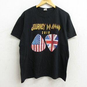 L/古着 半袖 ロック バンド Tシャツ メンズ ジャーニー デフレパード コットン クルーネック 黒 ブラック 23jun28 中古