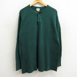 XL/古着 エルエルビーン LLBEAN 長袖 ビンテージ Tシャツ メンズ 90s 無地 ヘンリーネック 緑 グリーン 23sep19 中古