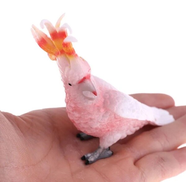 鳥の置物 ピンク色のオウム クルマサカオウム ミニチュア 鳥の雑貨 HANAKO