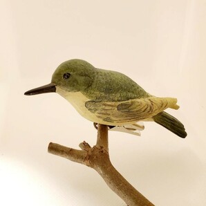 鳥の置物 レア 小鳥のクリップ Ｅ 黄緑色の鳥 ムシクイ ガーデンオブジェ 鳥の雑貨 HANAKOの画像1