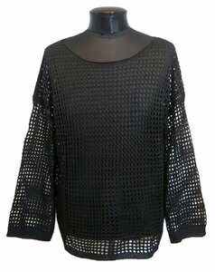 新品 XLサイズ ニット メッシュの長袖Tシャツ 1671 黒 ブラック 編み 透け透け ヴィジュアル系 セクシー 地雷系 コスプレ シースルー V系
