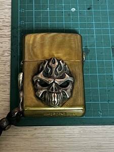 【TRAVIS WALKER　DOUBLE CROSS　トラヴィスワーカー　ダブルクロス　Zippo　ジッポ　ライター】ブラスジッポw/フレイムスカル