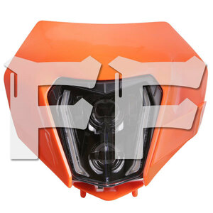 送料無料● Eマーク認証品 For KTM EXC XCF SX F..など 14~22年式 LED ヘッドライト ゴーストマスク オレンジ ホワイト 6500K 新品