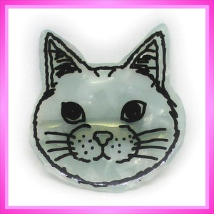 ネコ 猫 アクリル フェイス柄 タイピン ◆ ライトブルー ／ 1点 美品