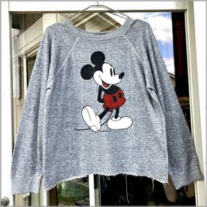 * Mickey Mouse 70s Vintage тренировочный футболка ... серый кромка cut off America покупка есть * осмотр Disney б/у одежда 80s 90s.