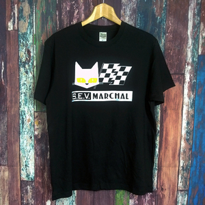 送込　マーシャル　ハコスカ猫フラッグ　半袖Tシャツ　黒　Lサイズ 