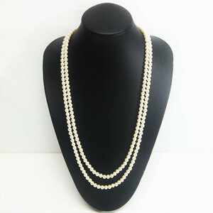 真珠調 フェイクパール 2連ロングネックレス 約6.8～6.9ｍｍ玉 Fake Pearl Necklace アクセサリー ○P