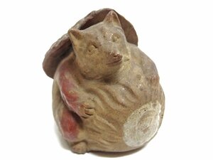 一休庵 笠たぬき 狸 小物入れ 狸置物 商売繁盛 縁起物 焼物 Tanuki's figurines ☆P