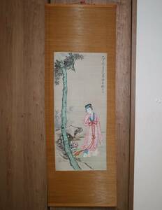中国 掛け軸 竹 仕女図 工芸品
