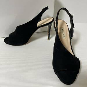 [ beautiful goods ]DIANA Diana heel sandals suede heel 10cm bag strap 24cm black *AA