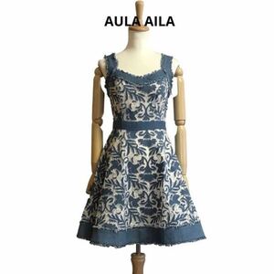 AULA AILA デニムレースワンピース 総レース ボタニカル柄