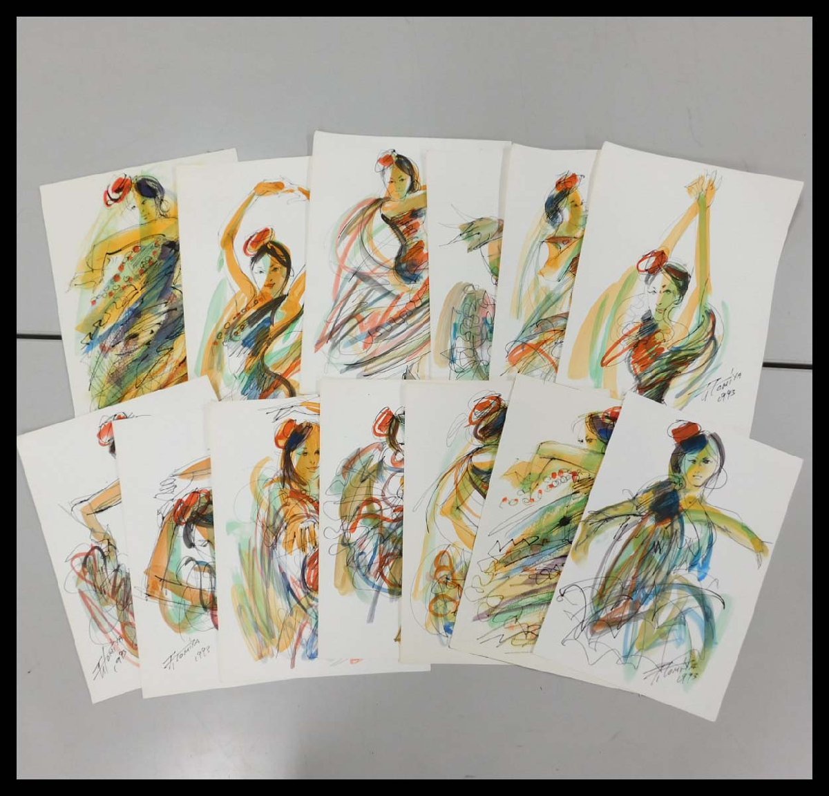 Ryusuke Tonmiya, female figure, portrait of a beautiful woman, dancer, watercolor painting, 13 sheets, sheet only, Parisian facial expression painter, overseas active artist②w230643, Artwork, Painting, Ink painting