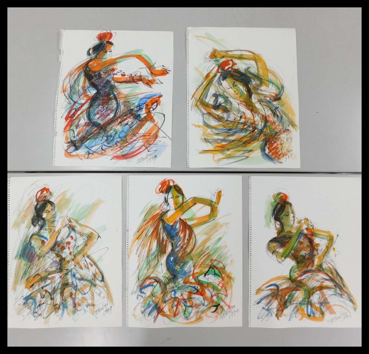 Ryusuke Tonguu Figure féminine Belle femme danseuse aquarelle peinture 5 feuilles seulement peintre d'expression de Paris artiste international ④ w230645, ouvrages d'art, peinture, Peinture à l'encre