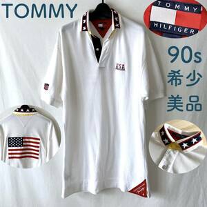 ■ 希少 良品 90s ■ TOMMY HILFIGER ■ バック星条旗柄 ■ ポロシャツ オールドトミー Vintage フラッグタグ ■