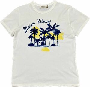 美品★メゾンキツネMAISON KITSUNE♂ピュアコットンロゴ文字プリントTシャツ★白