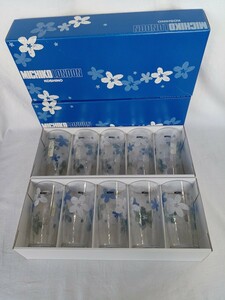 MICHIKO LONDON コシノミチコ ブルーフラワー タンブラー ビッグタンブラー 5客×2箱 10客セット グラス コップ アデリアグラス 長期保管