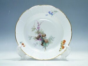 2102086【Meissen マイセン】松の実 ペイント ディーププレート 深皿 22cm 1825-1924年 ボタン剣 アンティーク