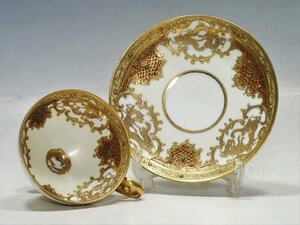 2111105[Noritake Old Noritake ] tea cup & saucer . plate enamel gold peak dragon phoenix 1891~1915 year antique 