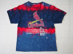 ☆送料無料☆ Majestic USA直輸入 古着 半袖 St.LOUIS CARDINALS セントルイス・カージナルス タイダイ Tシャツ メンズ ネイビー 中古