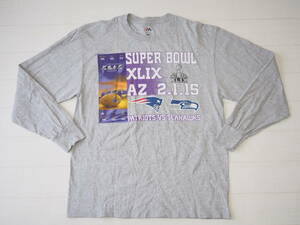 ☆送料無料☆ Majestic USA直輸入 古着 長袖 NFL SUPER BOWL XLIX 第49回 スーパーボウル Tシャツ メンズ L グレー トップス 中古 即決