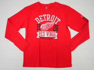 ☆送料無料☆ NHL USA直輸入 古着 長袖 DETROIT RED WINGS デトロイト レッドウィングス Tシャツ メンズ L レッド トップス 中古 即決