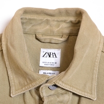 ●414417 ZARA ザラ ●ミリタリーシャツジャケット オーバーサイズ サイズS 綿 英字プリント 胸ポケット メンズ カーキ_画像7