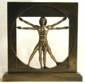 レオナルドダ・ヴィンチによる男性ブロンズ彫像「ウィトルウィウス的人体図」高さ約21.6cm