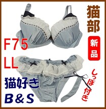 フェリシモ猫部★新品★定価4613円　なりきりにゃんこ 猫好きガールの愛され胸 ブラ（F75）＆ショーツ（LL） 猫部 猫雑貨 猫グッズ 猫 16_画像1