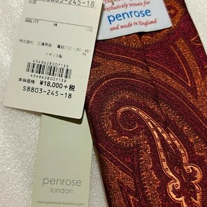 新品タグ付◆定価２万◆PENROSE LONDON◆深赤アラベスク×ペイズリー柄ネクタイ◆英国製/バーガンディレッド×ブロンズオレンジ/ペンローズの画像3