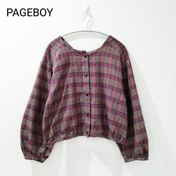 【美品】ページボーイ 長袖 チェック柄 カットソー PAGEBOY フリーサイズ 秋服 冬服 トップス 