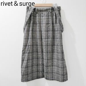 【美品】リベットアンドサージ rivet&surge サスペンダー付き ロングスカート チェック柄 グレンチェック 千鳥格子