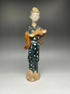 旧家蔵出し 土人形 唐三彩 高さ約40cm 郷土玩具 古美術 古玩 みよしにんぎょう 時代 伝統的工芸品 民藝 古玩