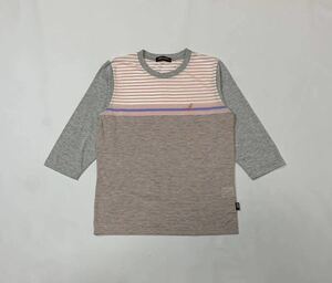 (未使用 レディース) KANGOL SPORT // 7分袖 ボーダー柄 刺繍 Tシャツ・カットソー (グレー系×ライトピンク系) サイズ M