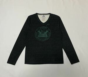 ikka イッカ // 長袖 プリント Vネック Tシャツ・カットソー 中厚 (杢黒系) サイズ M