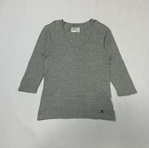 AZUL by moussy // 7分袖 刺繍 ストレッチ Vネック Tシャツ・カットソー (グレー系) サイズ L