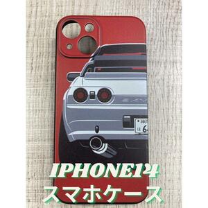 iPhone14 スマホケース カバー シリコン R32 GT-R スカイライン 白 赤 衝撃対策 頭文字Ｄ JDM スポーツカー 旧車 ドリフト 日産 USDM