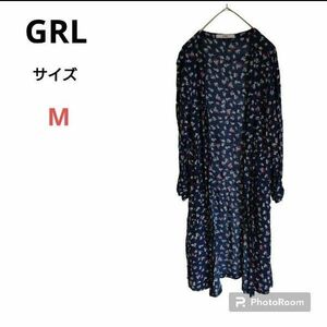 GRL グレイル 【M】ガウン 羽織 カーディガン トップス ネイビー 小花柄