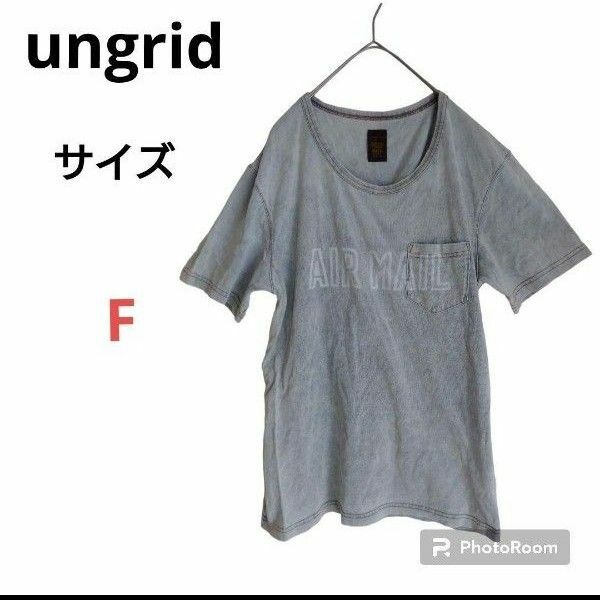 ungrid アングリッド 【F】 Tシャツ ロゴ 綿100ポケットつき古着加工