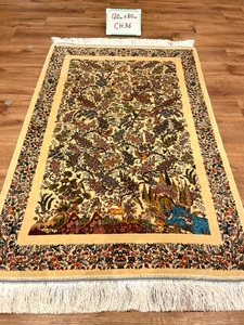 ペルシャ絨毯・最高級ハンド&マシン織り・ 世界最高密度150万ノット ・豪奢なクムデザイン 120cm×80cm ch36