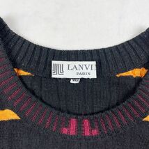 美品 LANVIN ランバン ボーダー 丸襟 サマーニット半袖カットソー トップス レディース 黒 ブラック サイズ40*HC83_画像5