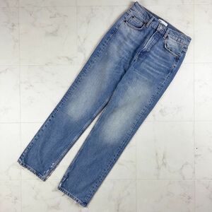 美品 ZARA ザラ エイジング加工 ハイウエスト ストレートデニムパンツ ジーンズ ボトムス レディース ライトブルー サイズ2*HC99