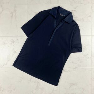 美品 JOSEPH HOMME ジョゼフ オム スキッパー風比翼仕立て半袖カットソー コットン トップス メンズ 黒 ブラック サイズ46*GC1130