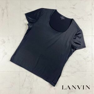 美品 LANVIN COLLECTION ランバンコレクション バックラインストーンシルク混ブラウス レディース 黒 ブラック サイズ38*GC1136