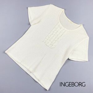 美品 INGEBORG インゲボルグ ピンクハウス レースフリル 3D生地 半袖カットソー トップス レディース 白 ホワイト サイズ11*HC305